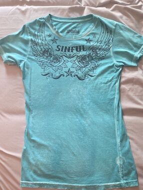 Sinful Aqua Winged Floral Graphic Tee